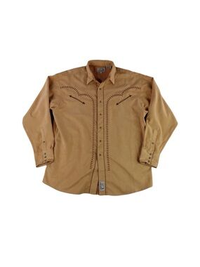 Men's Western Embroidered Button-Down Shirt - Camel